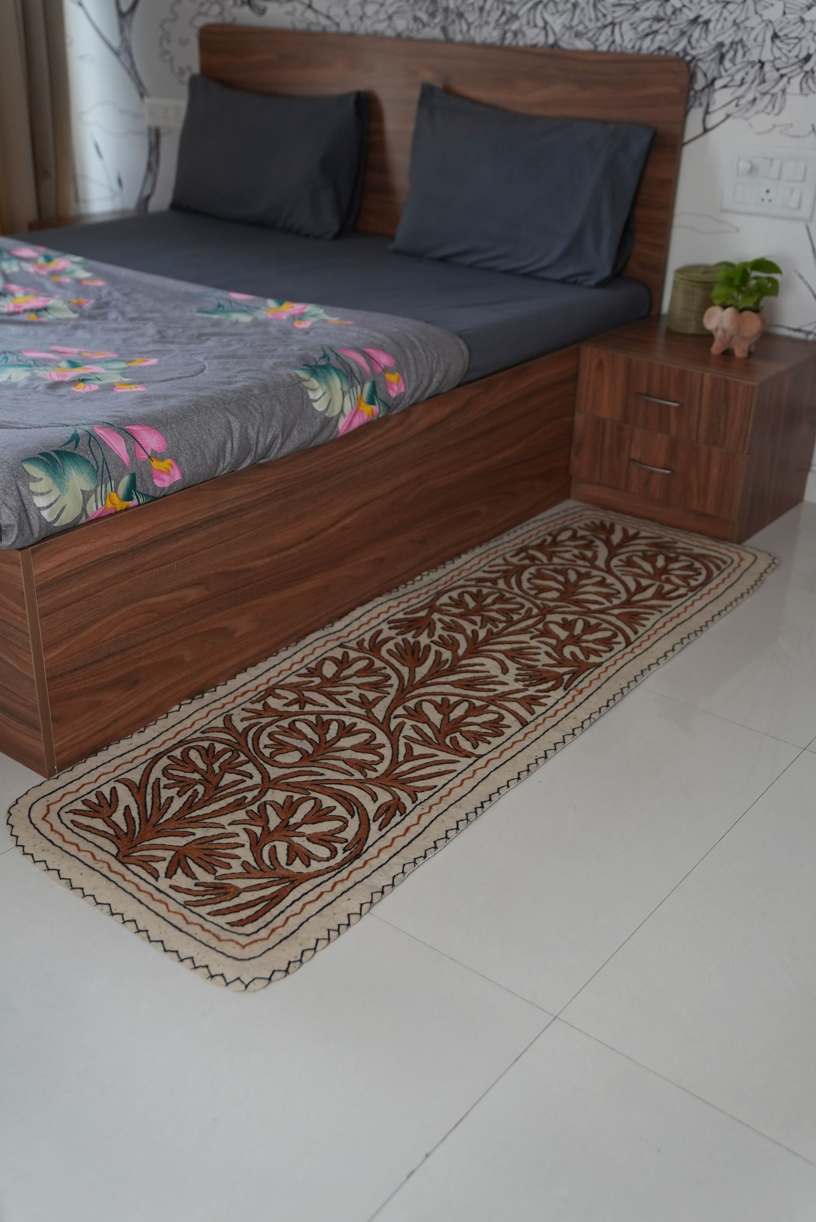 Handmade Namda Bedside Runner | Kashmiri Wool Felt Rug