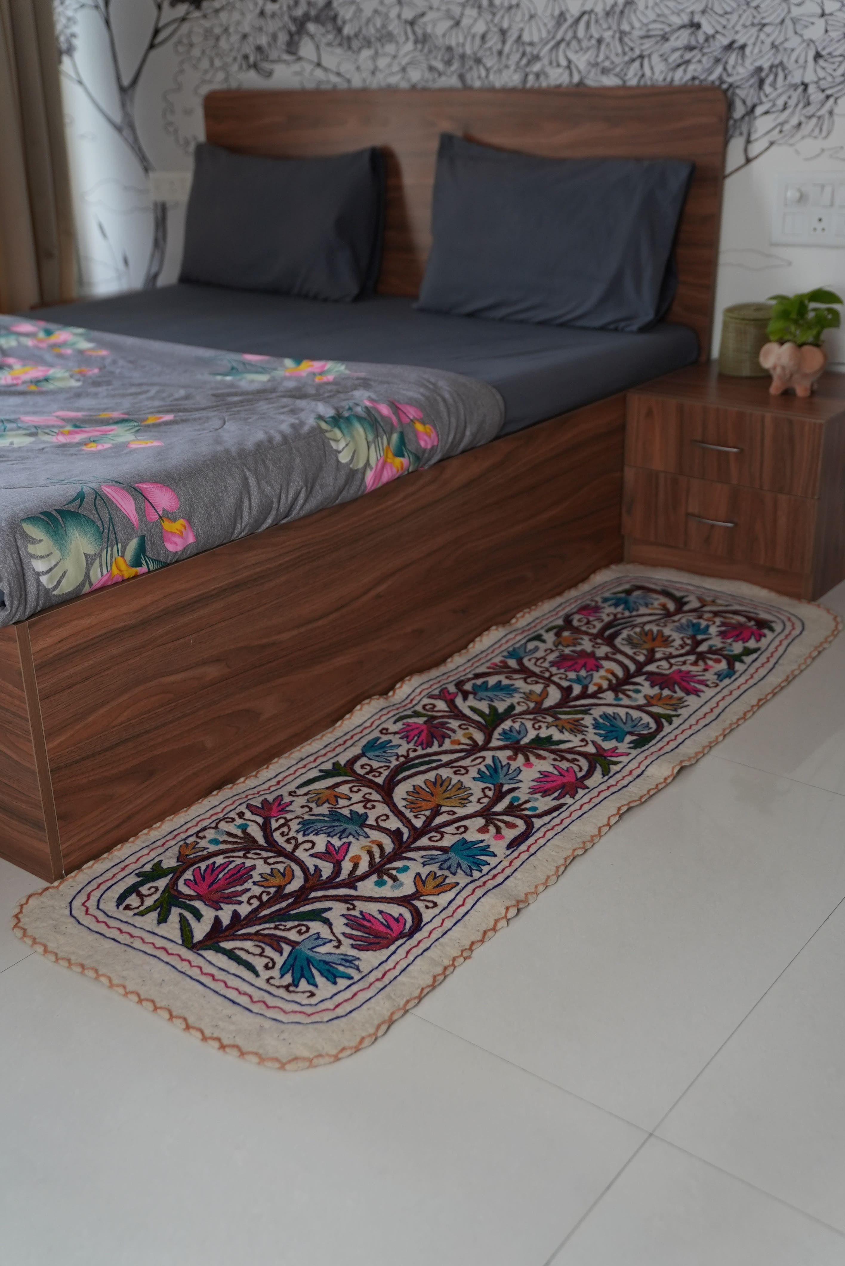 Handmade Namda Bedside Runner | Kashmiri Wool Felt Rug