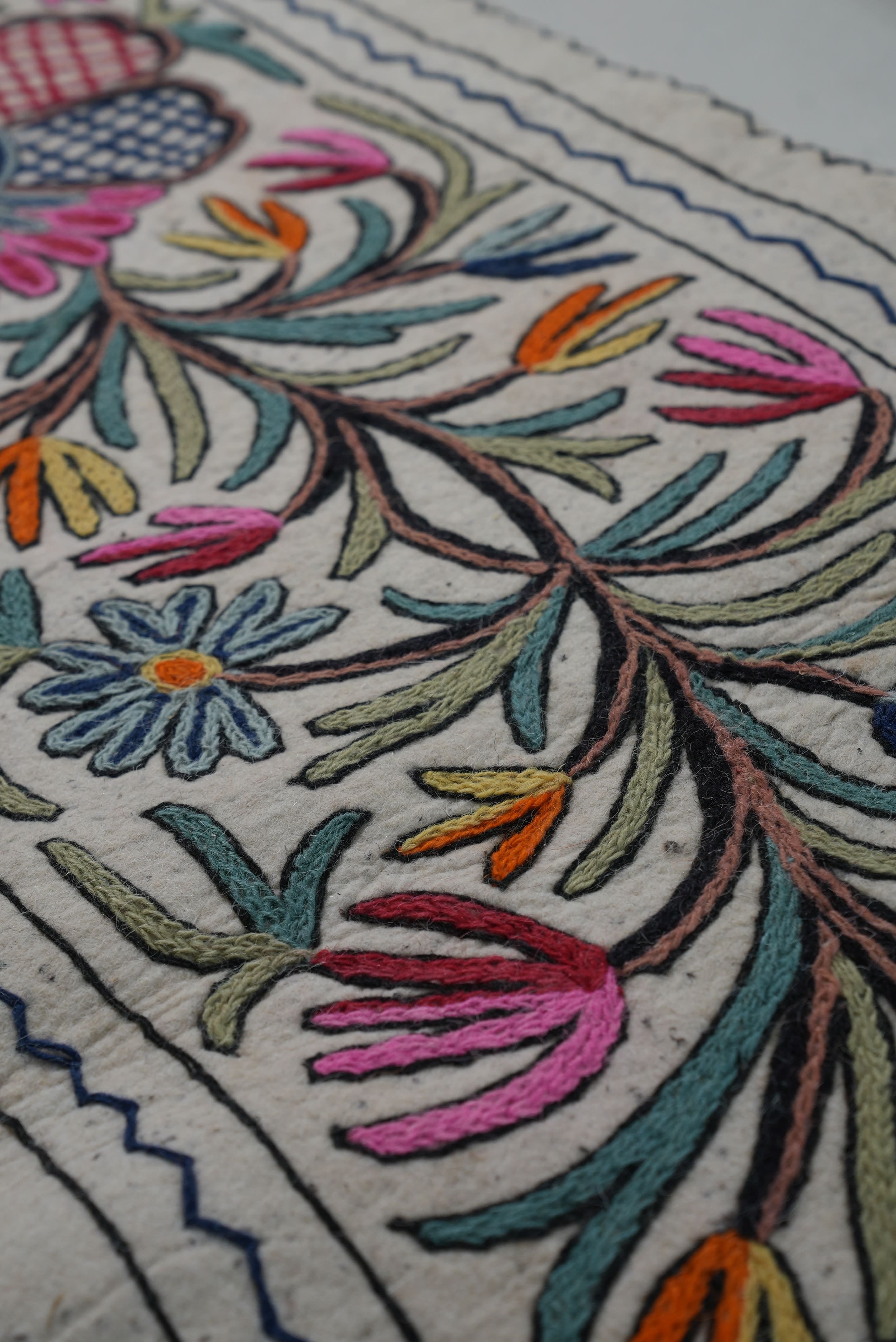 Handmade Namda Bedside Runner | Kashmiri Wool Felt Rug