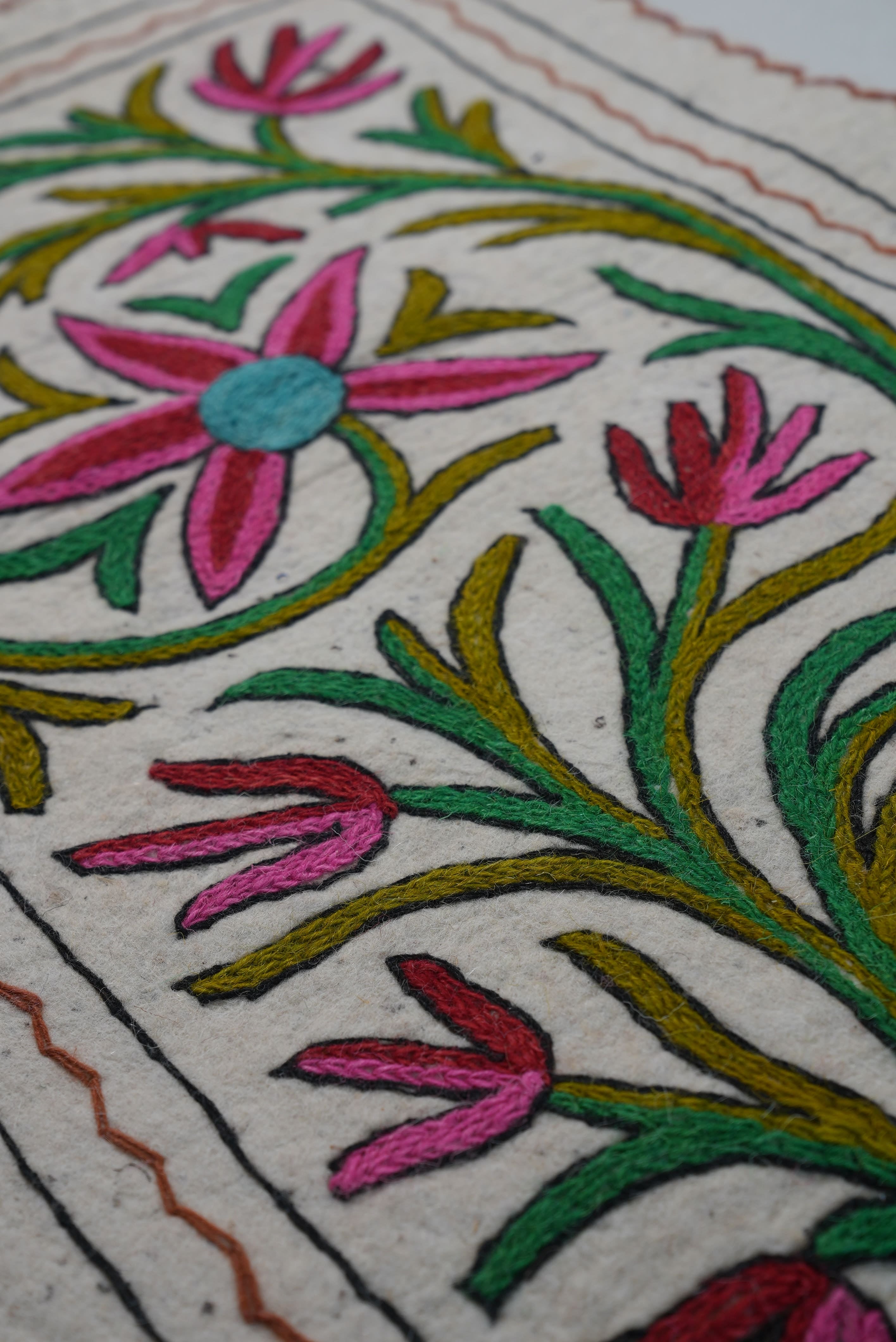 Handmade Namda Bedside Runner | Kashmiri Wool Felt Rug