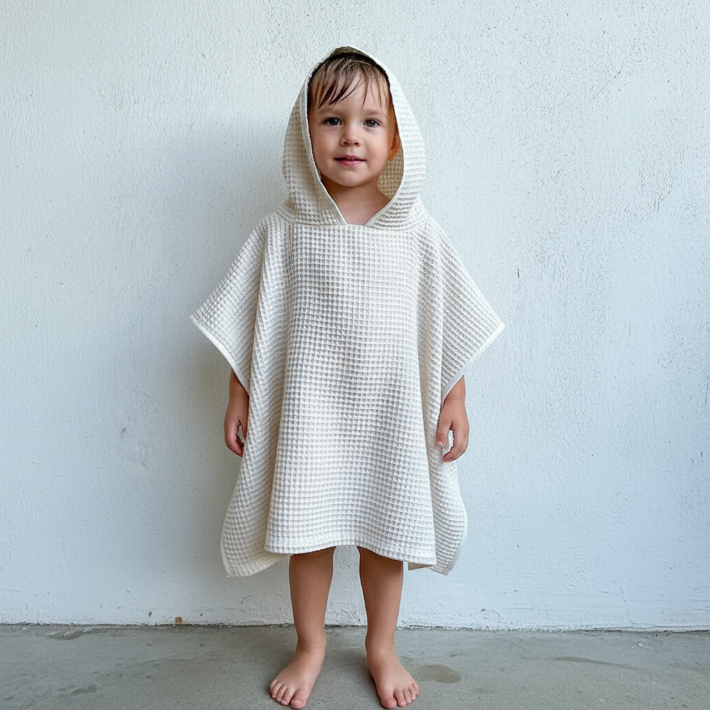 Kids Organic Cotton Waffle Hooded Poncho Towel Set