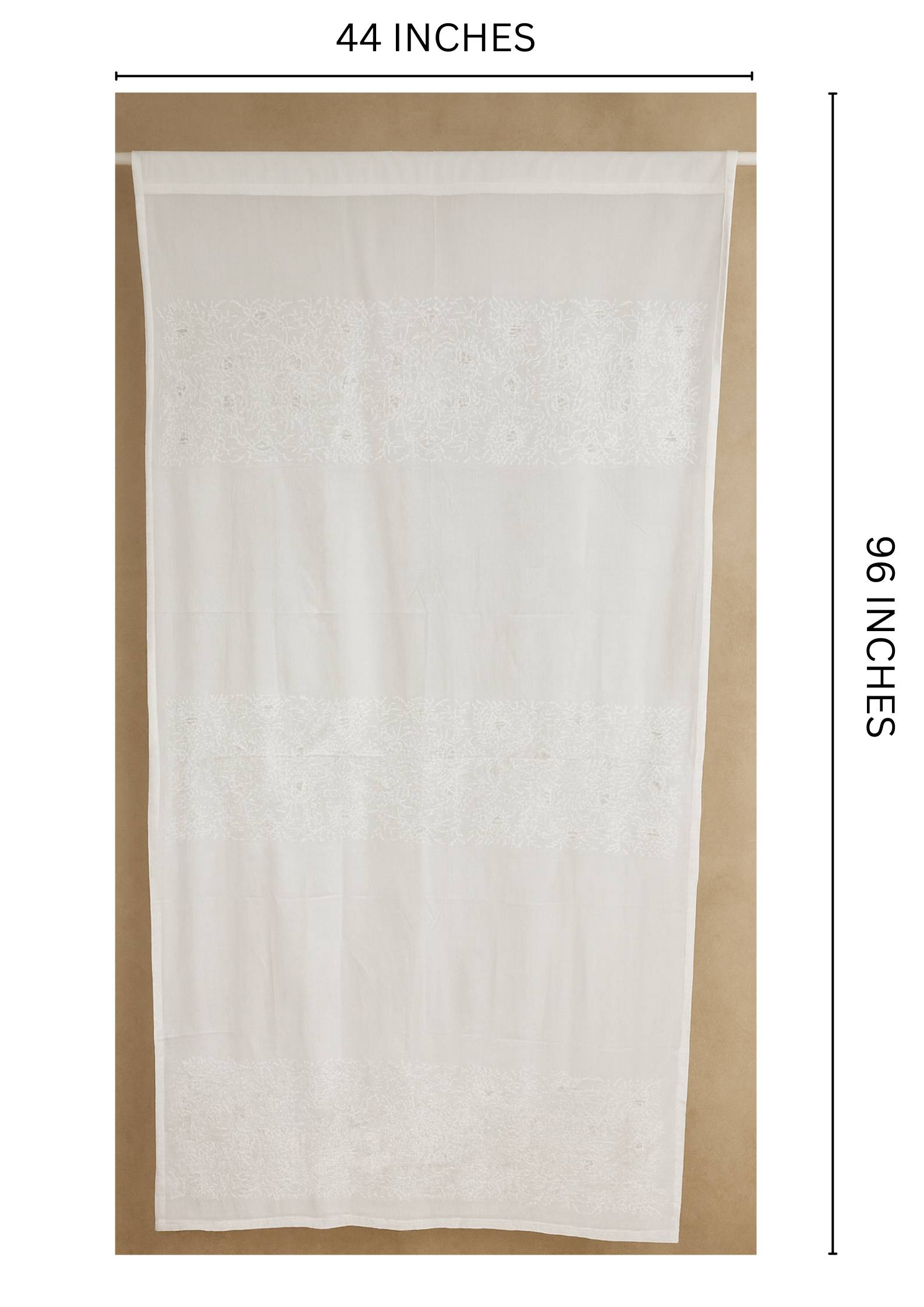 White Floral Bengal Hand Embroidery Semi Sheer Curtain