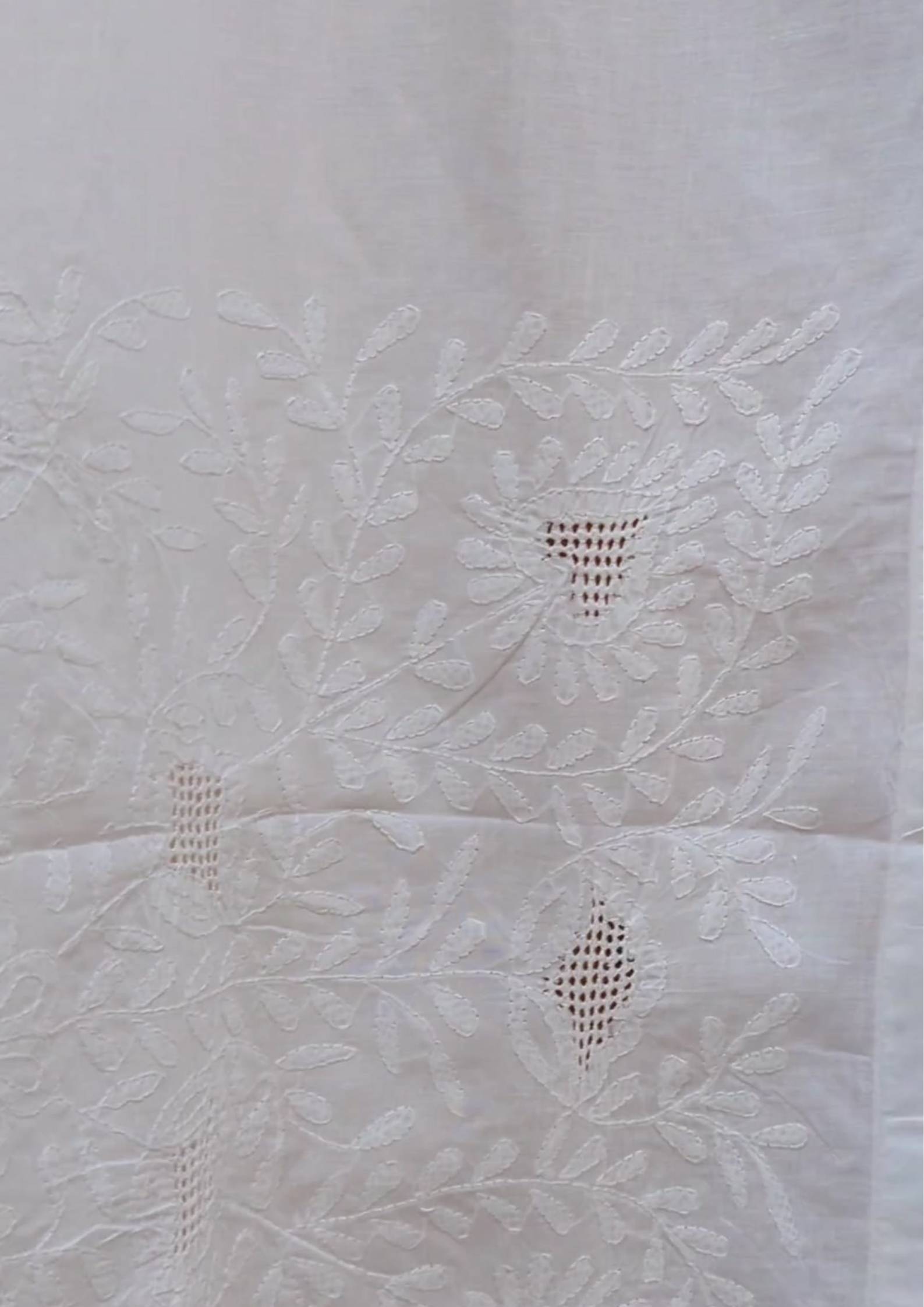 White Floral Bengal Hand Embroidery Semi Sheer Curtain