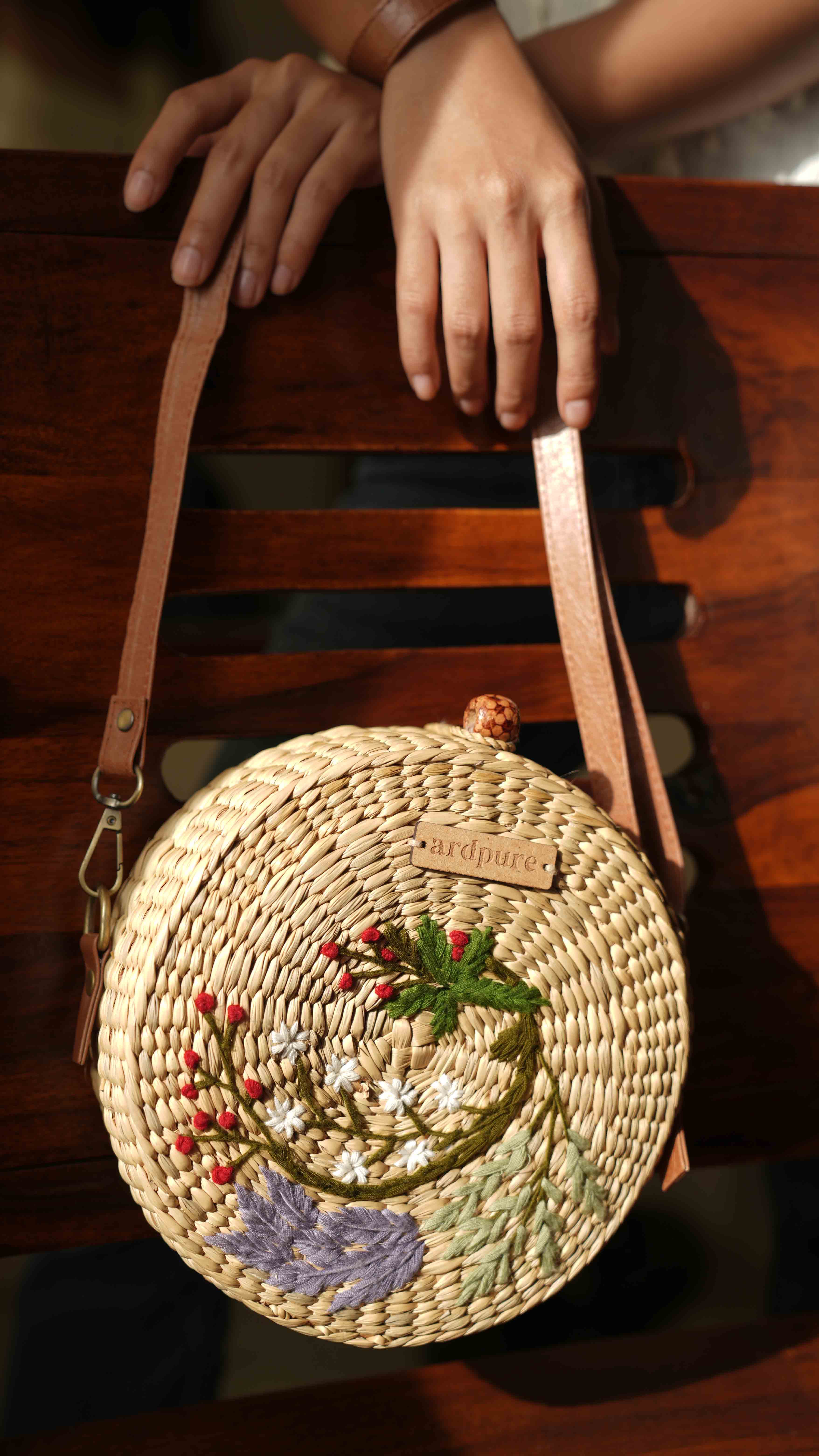 Boho Embroidered Kauna Sling Bag | Handcrafted Natural Fiber Bag