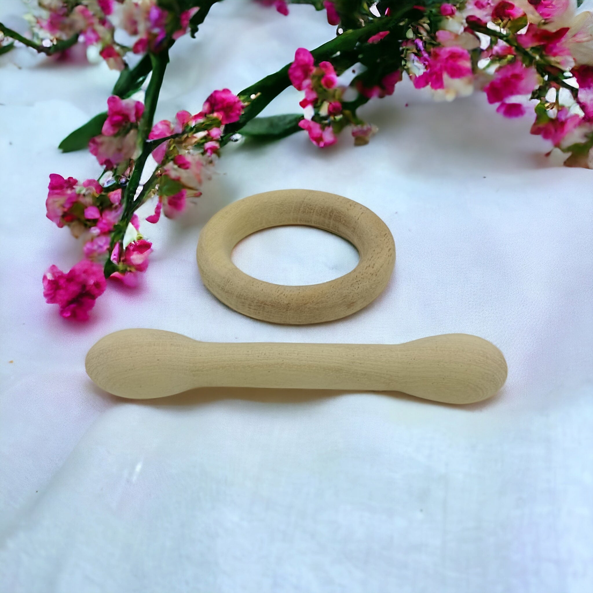 Immunity Boosting Neem Wooden Teethers of Shapes - Dumbbell & Ring