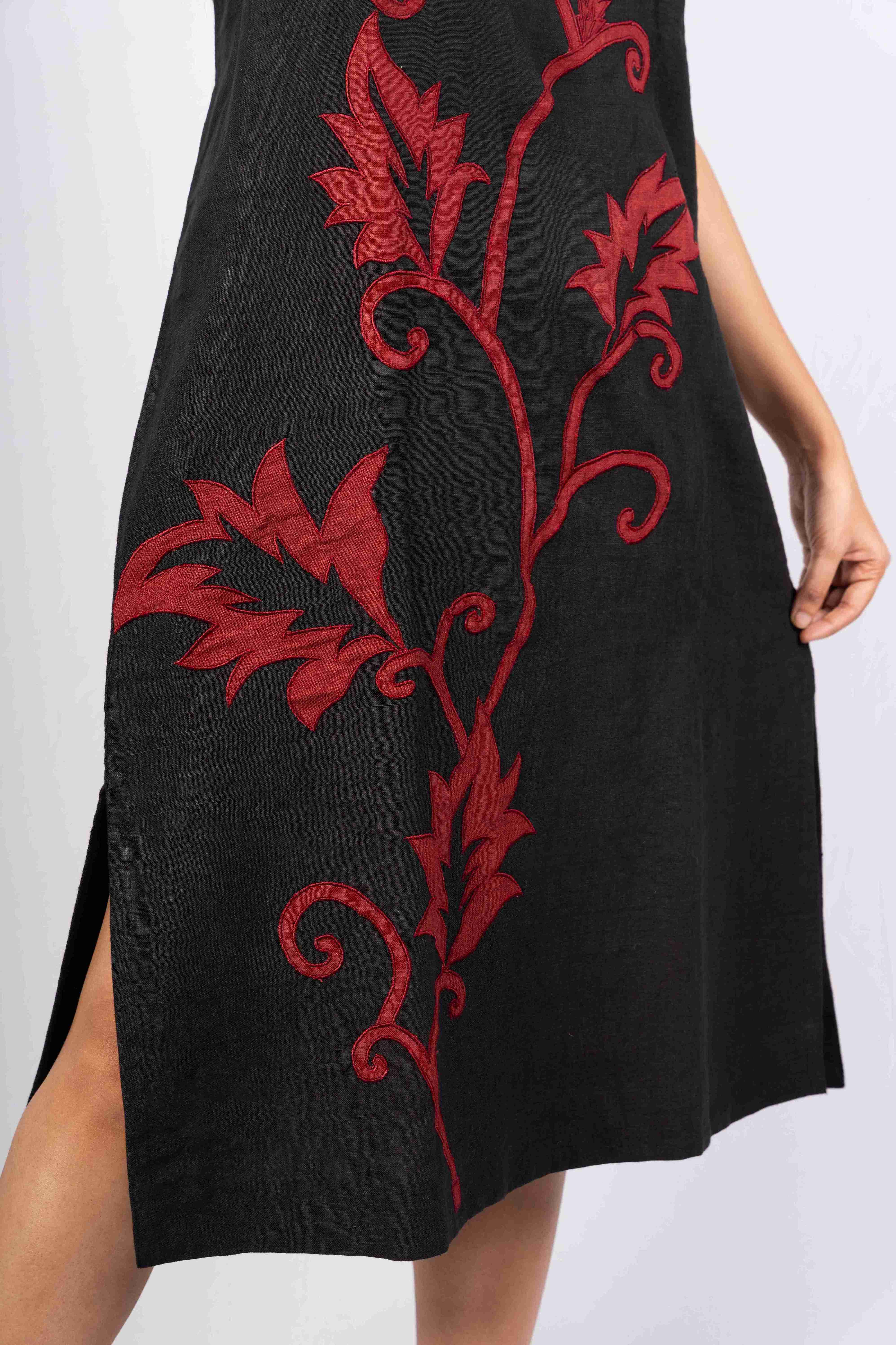 Antra - Charcoal Black Cowl Neck Dress with Applique Work