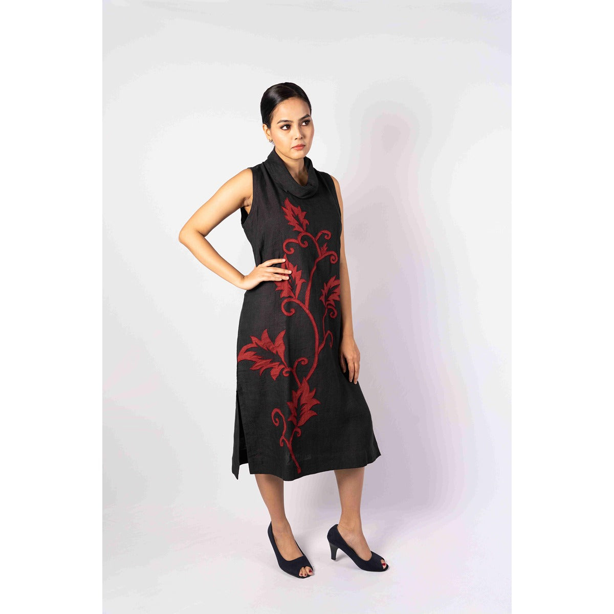Vanya Cowl Neck Dress With Applique Work