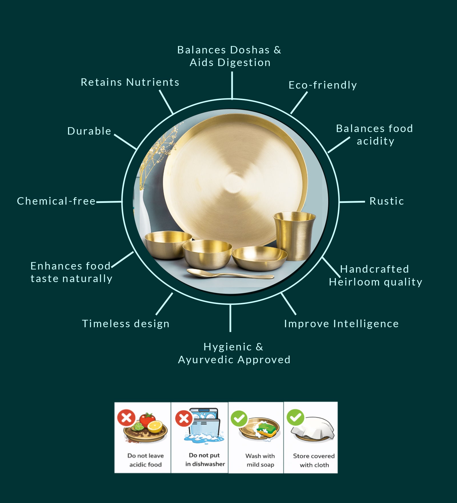 Matt Finish Handmade Bronze Thali Plate- Complete Set