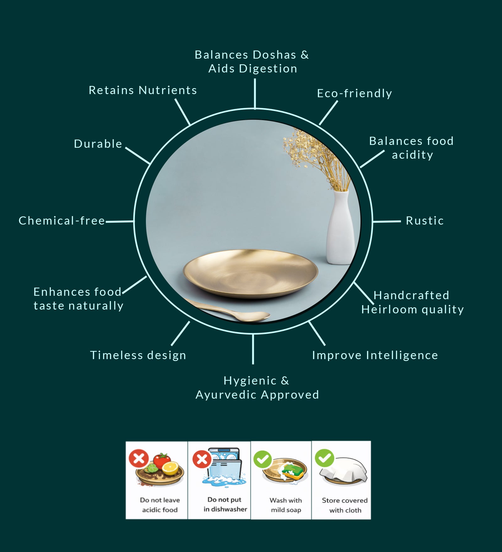 Matt Finish Bronze Handmade Breakfast Plate with Spoon