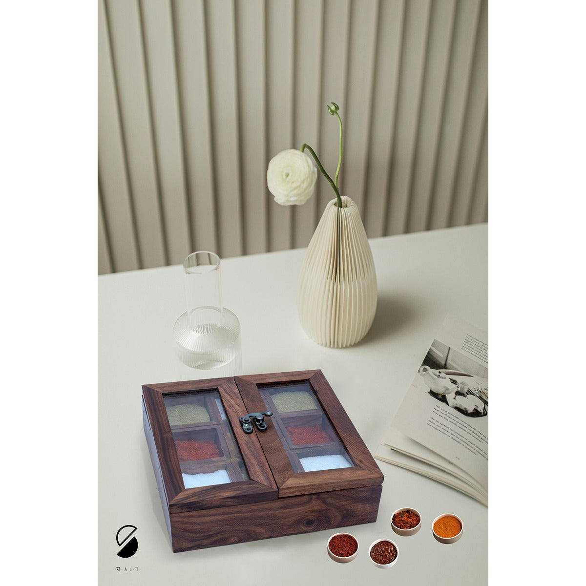 9 Compartment Wooden Spice Box | Eco-Friendly Masala Dabba for Kitchen