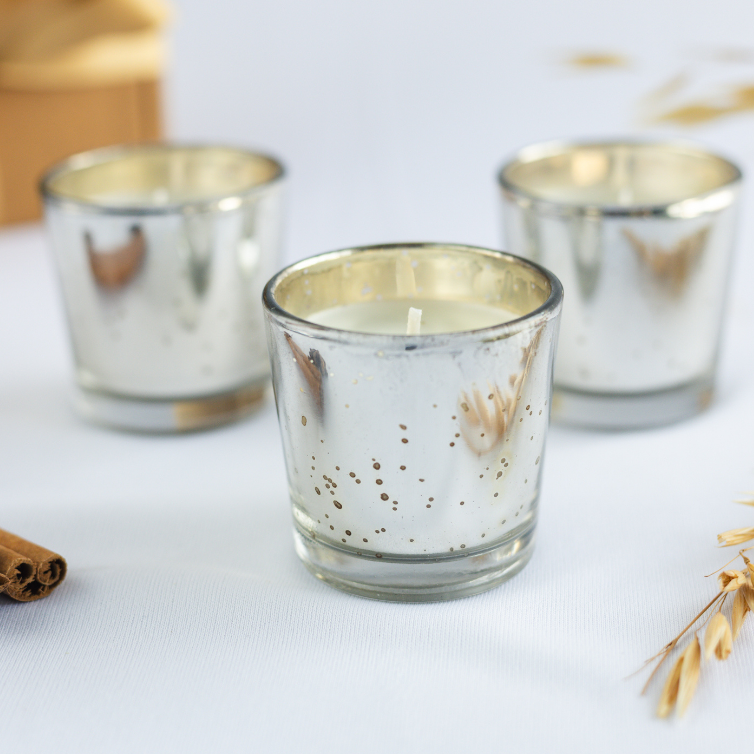 Mercury Glass Votives with Oud Exotica Soy Wax- Set of 3