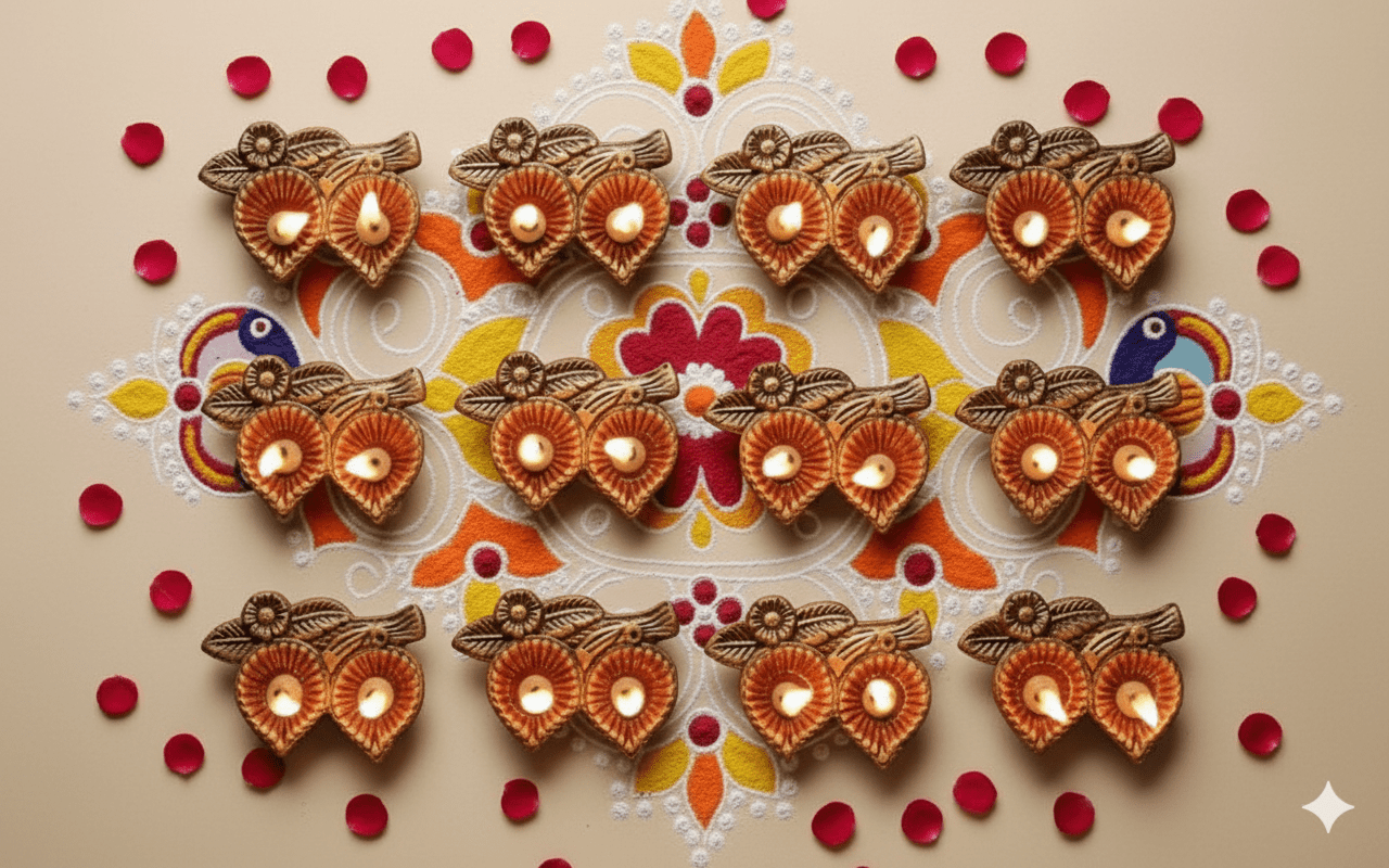 2 Leaf Diya Set – Traditional Decorative Set of 12 Diya – Home Decor on Brown Living™. SKU: D21. Img 5.