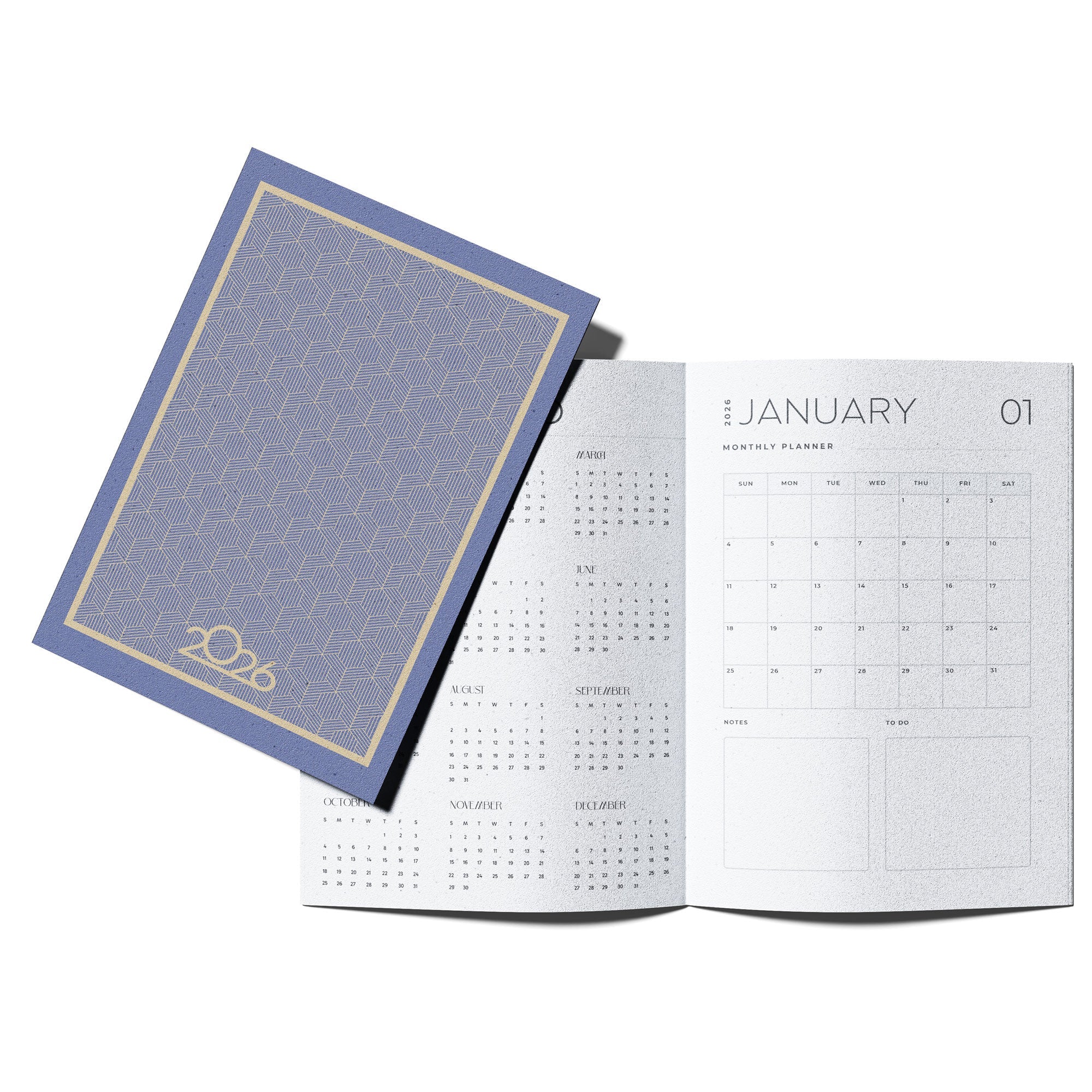 2026 Monthly Planner A4 – Student Desk Notebook | Rich Purple Accents – Desk Accessories on Brown Living™. SKU: 07-CA07-Planner1. Img 1.