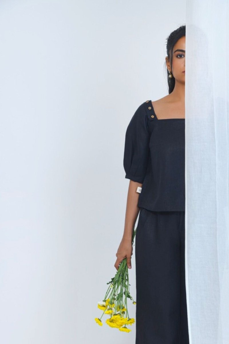 3 in 1 Hemp Top With Detachable Sleeves for Versatile Styling – Womens Shirt by Pravaah India available on Brown Living™. Xs Truffle Black. SKU: PRA24CL7BXS. Img 7.
