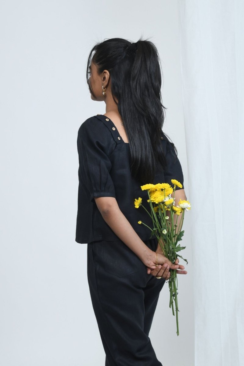 3 in 1 Hemp Top With Detachable Sleeves for Versatile Styling – Womens Shirt by Pravaah India available on Brown Living™. Xs Truffle Black. SKU: PRA24CL7BXS. Img 6.