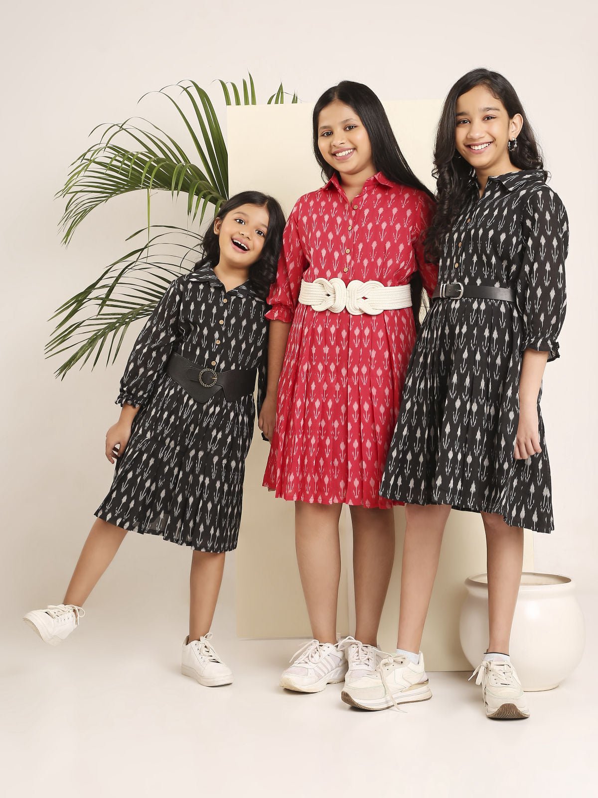 3/4 Sleeve Ikat Skater Dress | Handwoven Cotton Dress for Women – Kids Frocks & Dresses on Brown Living™. SKU: LB01-02-01BM. Img 4.