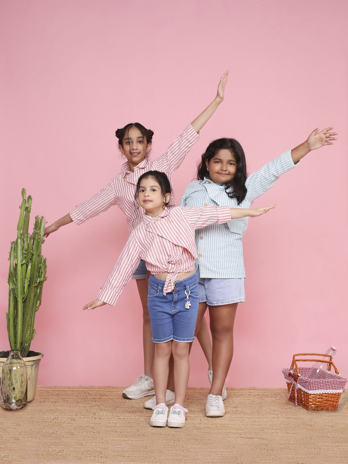 3/4 Sleeve Tailored Stripe Shirt for Girls | Comfortable Cotton Casual – Kids Shirts on Brown Living™. SKU: LB02-02-01BM. Img 3.