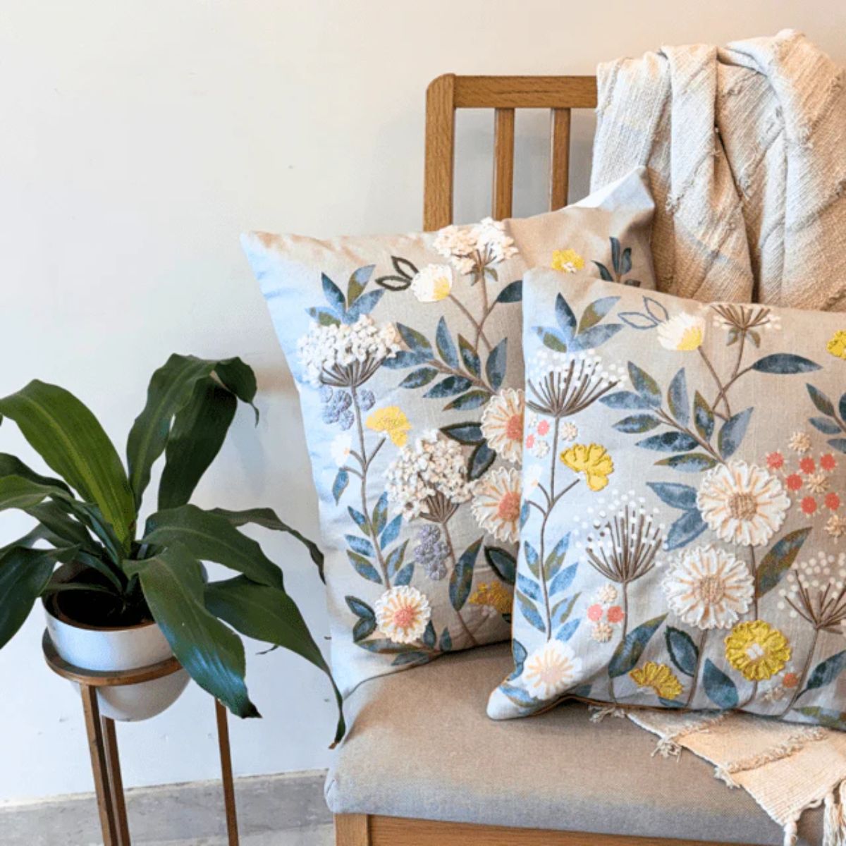 Cannes Mustard Floral Cushion Cover 18 Inch Cotton Decorative Cover
