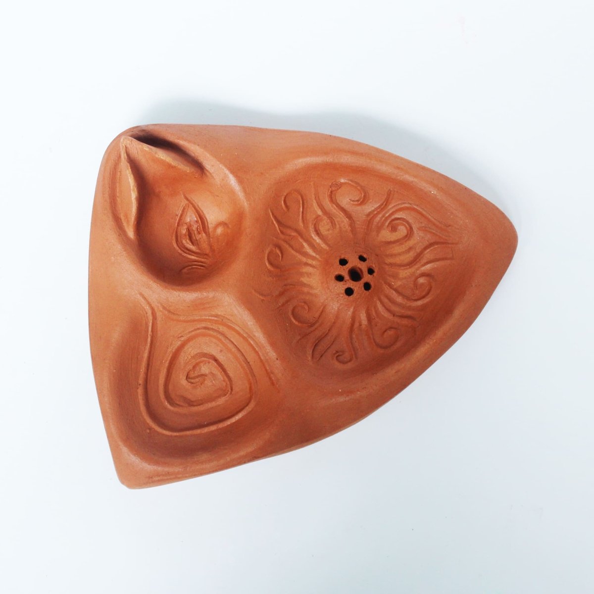 3In 1 Puja Essential | Terracotta Designer Textured Fire Angle + Complimentary Candles, Cotton Wicks & Agarbatti – Pooja Needs on Brown Living™. SKU: PK - FA - D. Img 3.