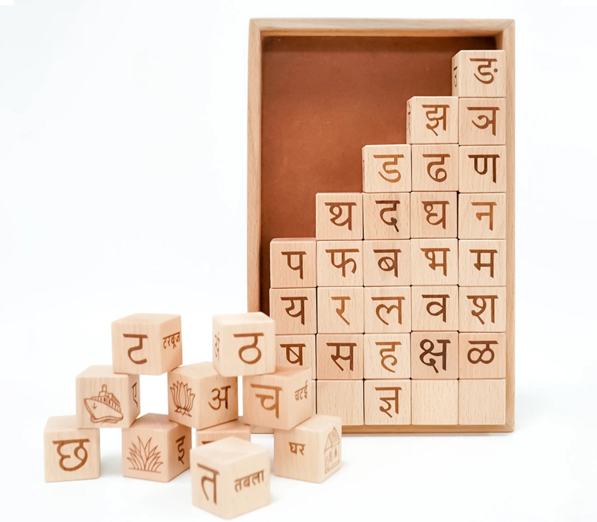4 - in - 1 Educational Blocks Set for Kids – Marathi Learning Toy – Learning & Educational Toys on Brown Living™. SKU: Alp-Marthi. Img 1.