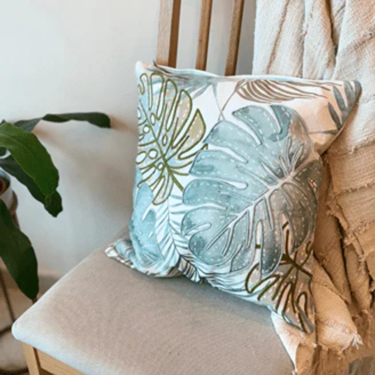 Tropical Whisper Cushion Cover Cotton Botanical Decorative Cover