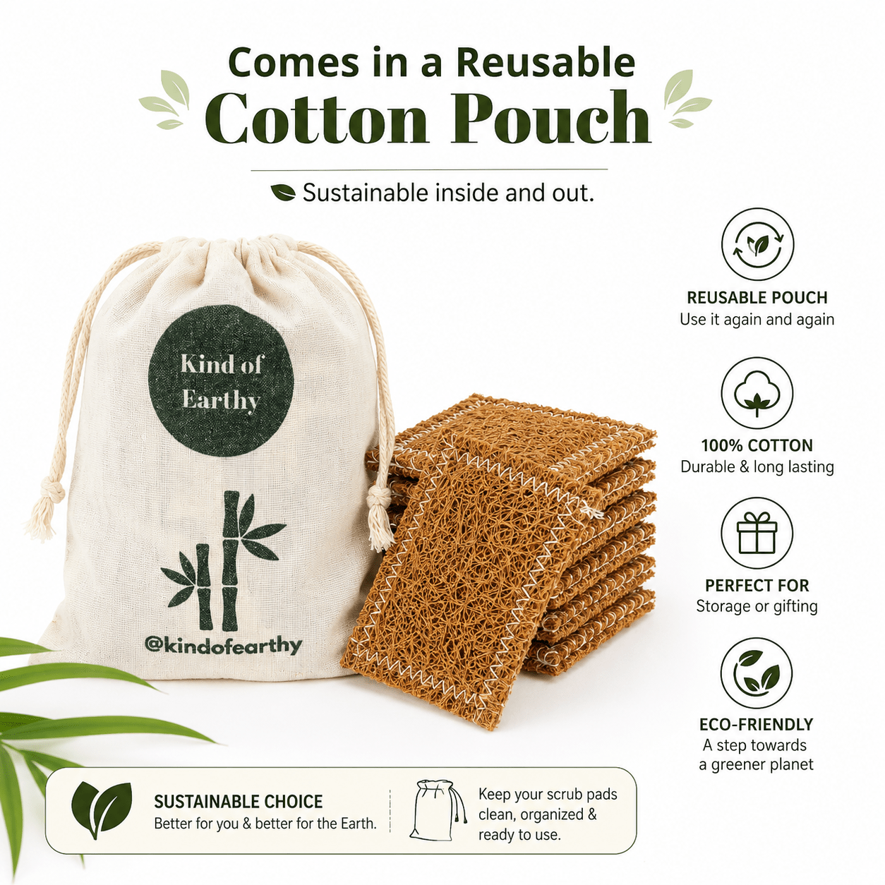 5 Pcs Coconut Coir Juna, Stitched Coconut Natural Dish Wash Scrubber – Kitchen Tools on Brown Living™. SKU: KOE026-KSP. Img 2.