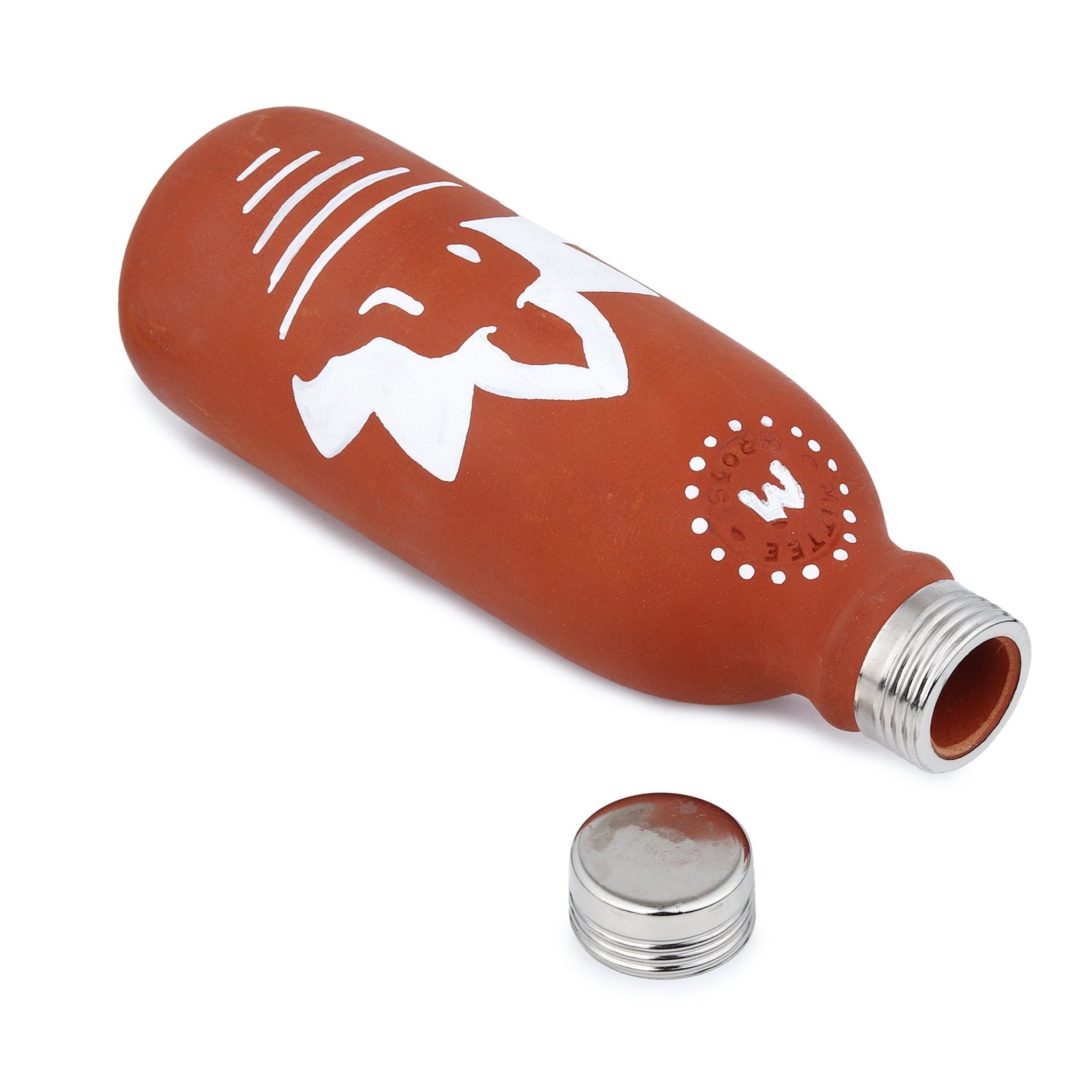 500ml Clay Water Bottle with Steel Cap |Hand Painted Buddha Terracotta – Bottles & Sippers on Brown Living™. SKU: 500ML-BCB. Img 2.
