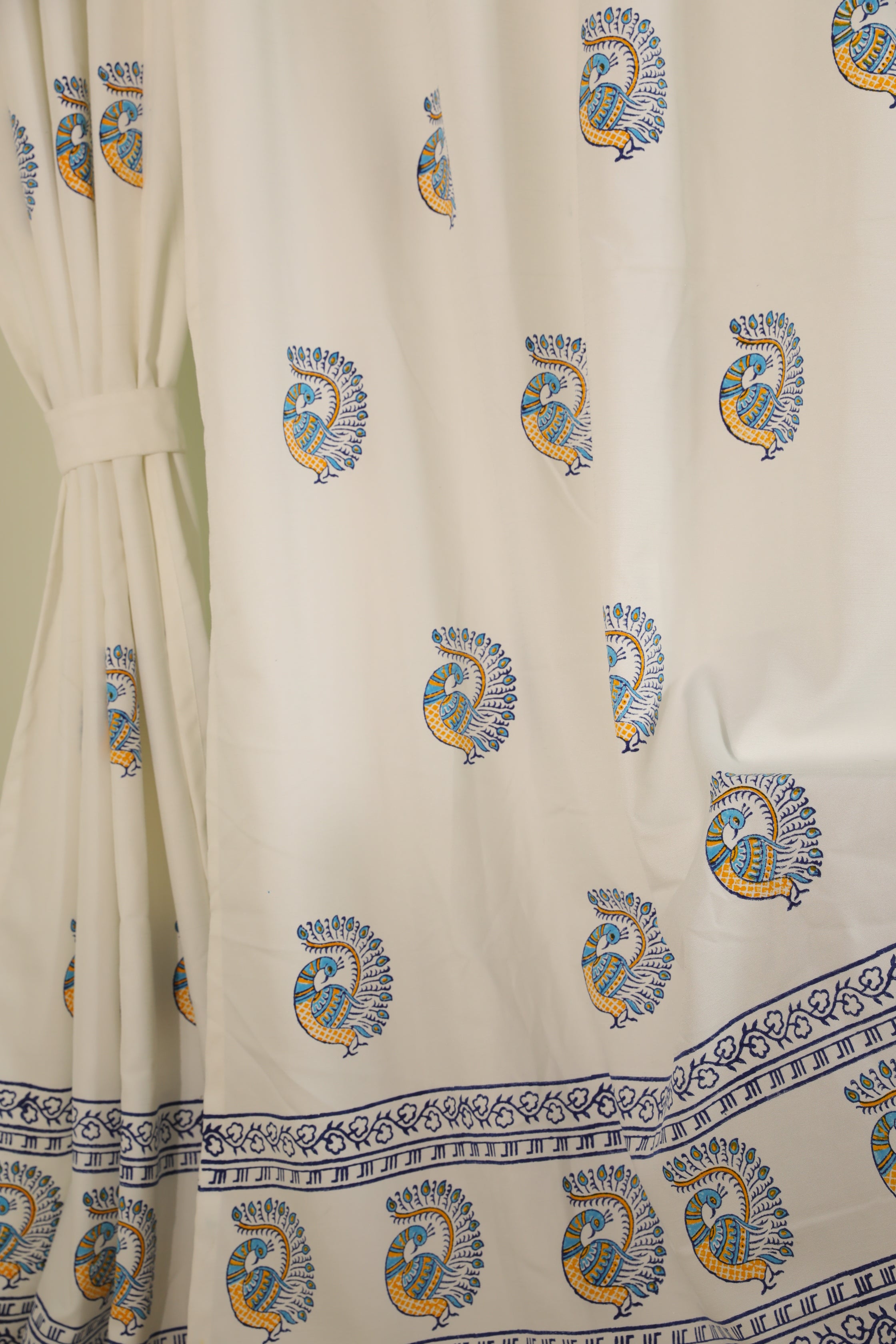 Peacock Print Cotton Door Curtain 7x4 Feet (Set of 2)