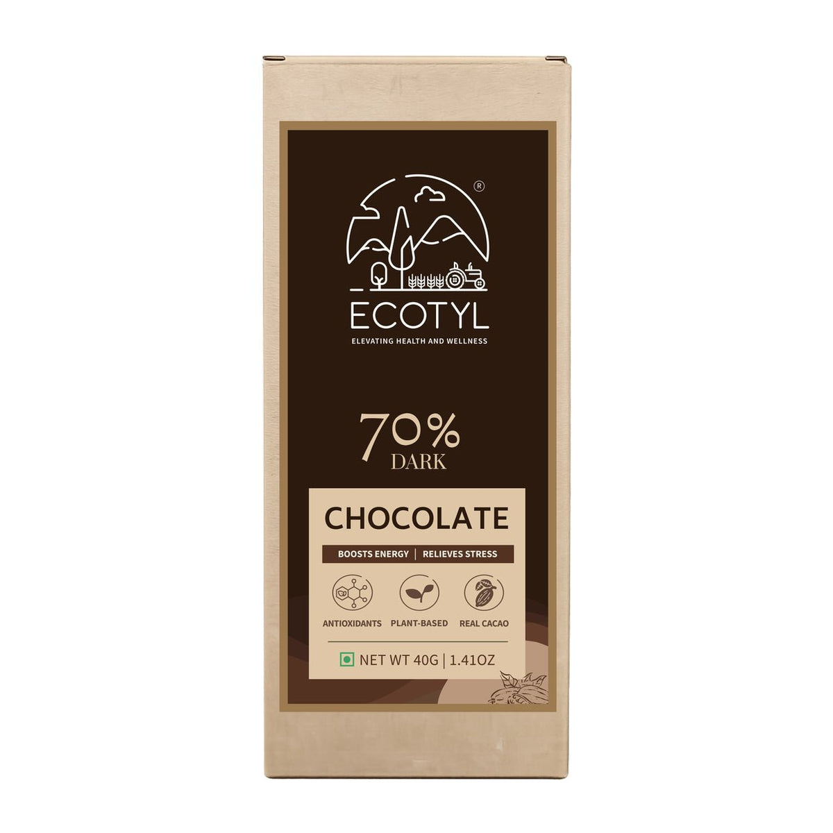 70% Dark Chocolate | Rich Cacao | Premium Indulgence | 40g – Chocolates on Brown Living™. SKU: ECOTYL00054. Img 5.