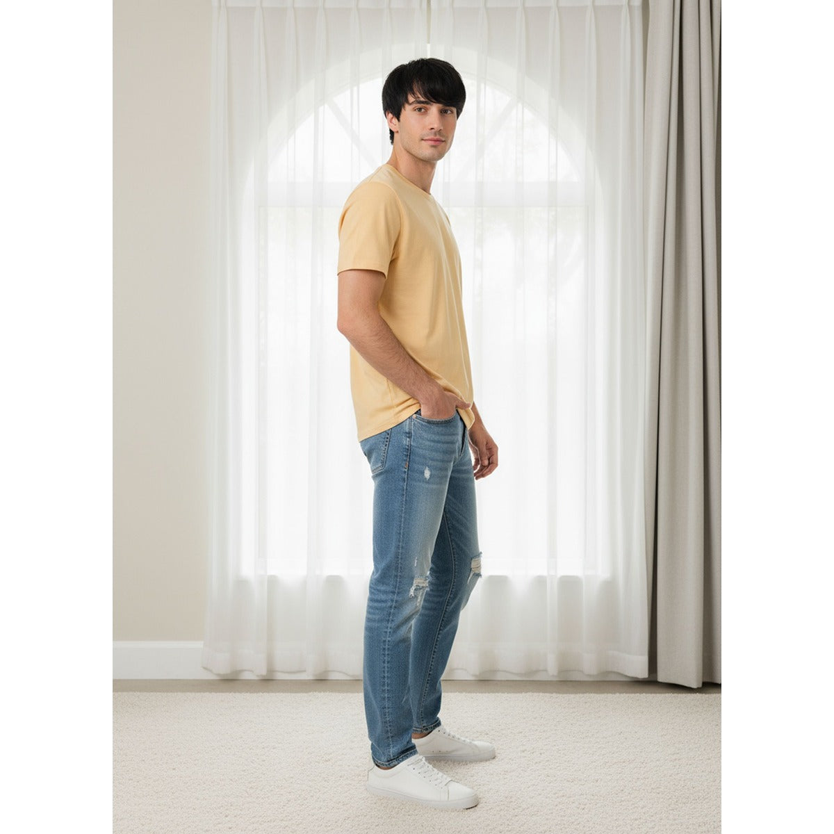 Unisex Natural Dye Solid Tee Harvest Yellow Cotton T-Shirt