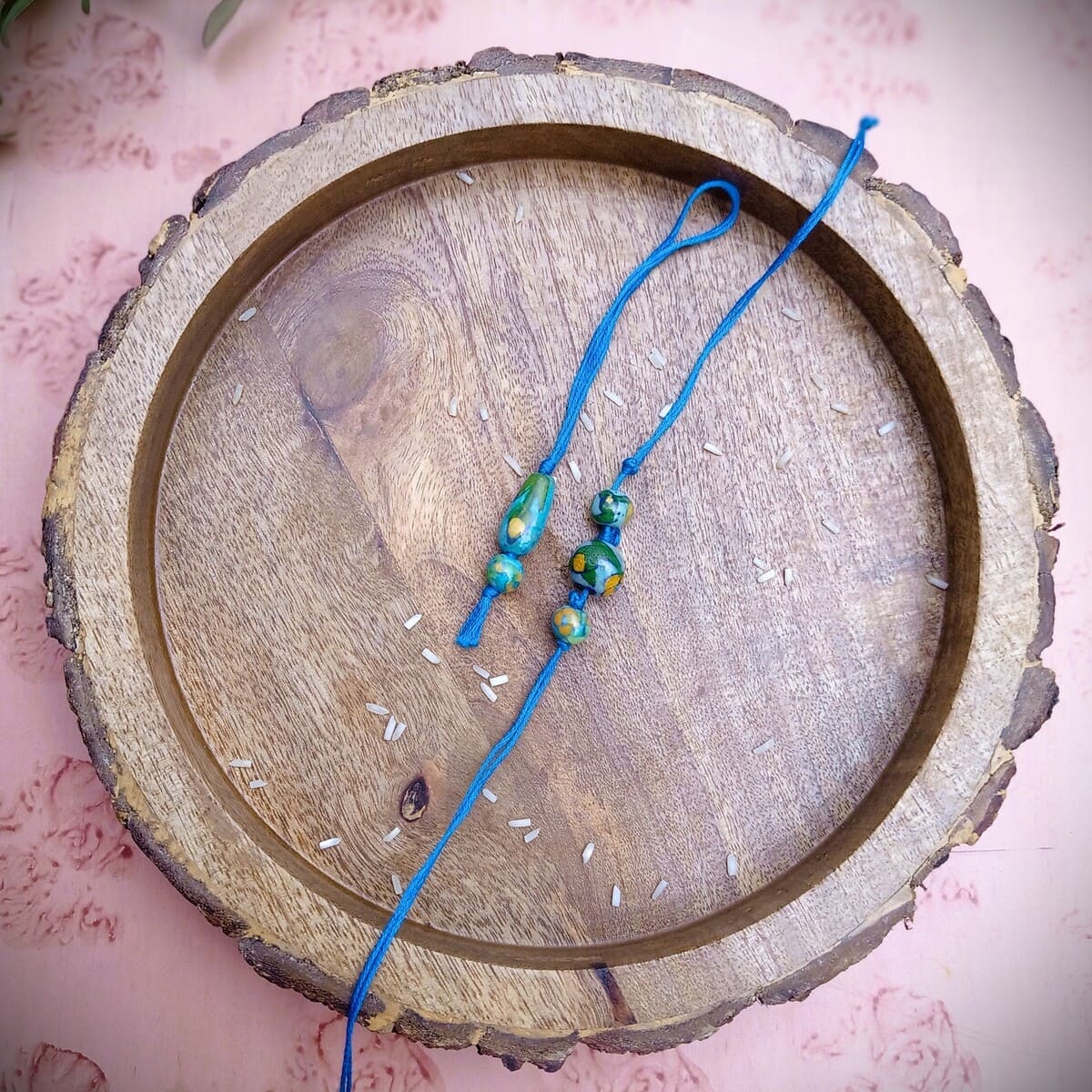 Blue Pottery Bhai-Bhabhi Rakhi +Lumba Festive Hamper