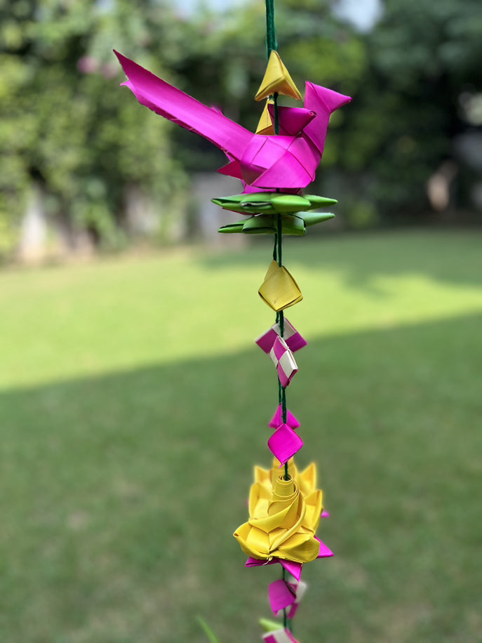 Handmade Palm Leaf Lotus & Parrot Hanging I Diwali Decoration I Set of 2 – Home Decor on Brown Living™. SKU: SNLP02. Img 1.