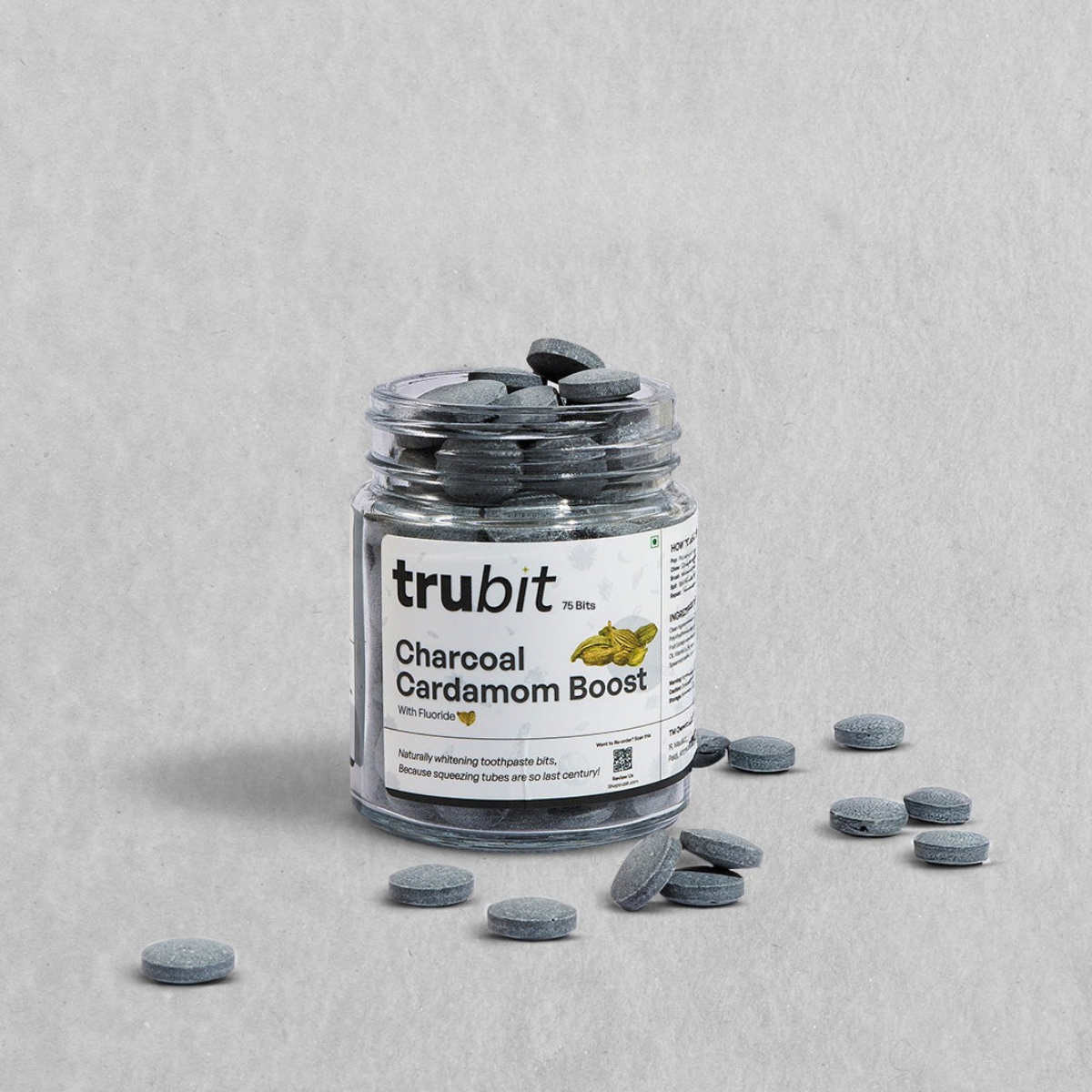 Charcoal Cardamom Boost | Toothpaste Tablets (75 Bits)