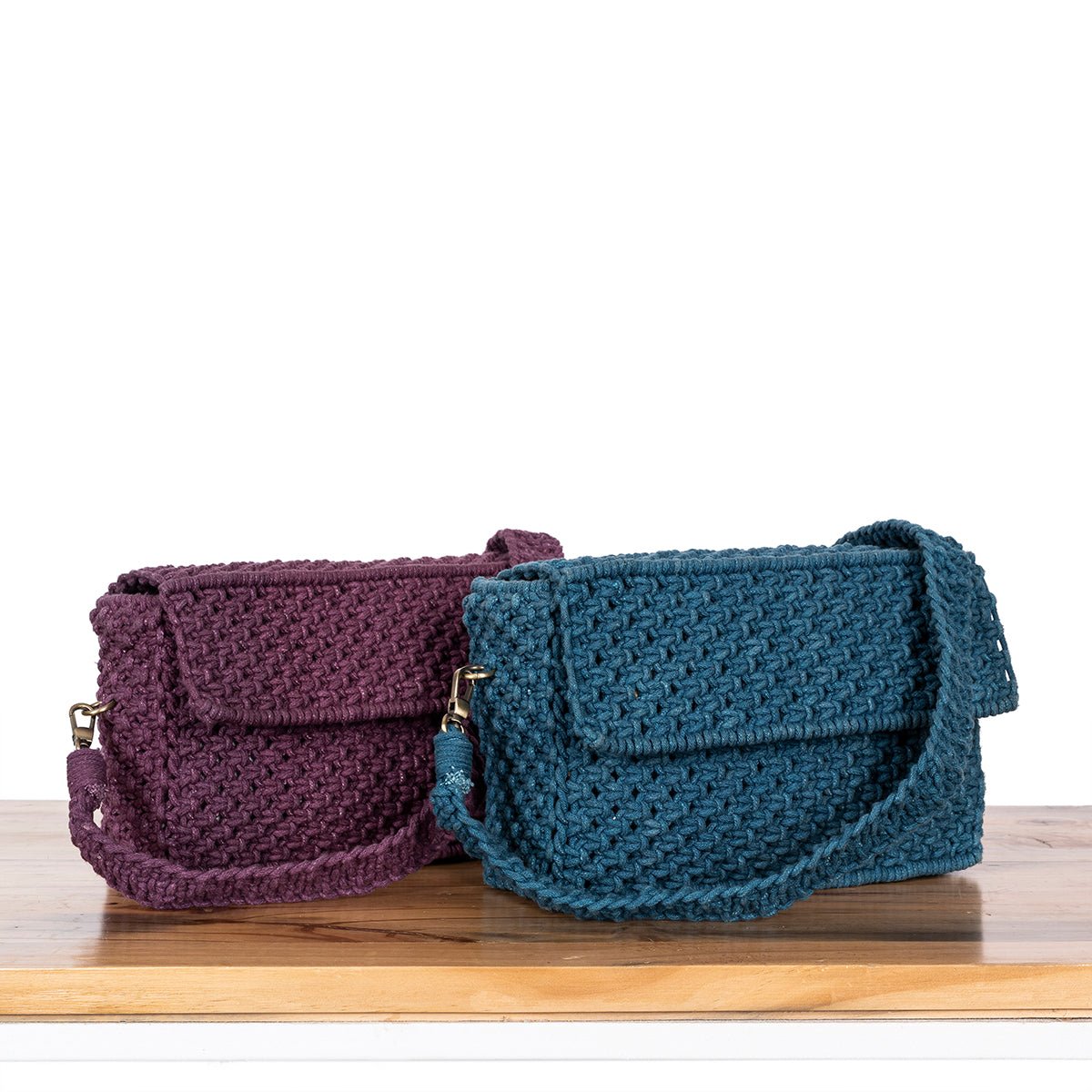 A Boxy Affair Hand - Knotted Sling Bag | Handmade Sustainable Fashion – Bags on Brown Living™. SKU: S22BOXYAFF119-BUR. Img 5.