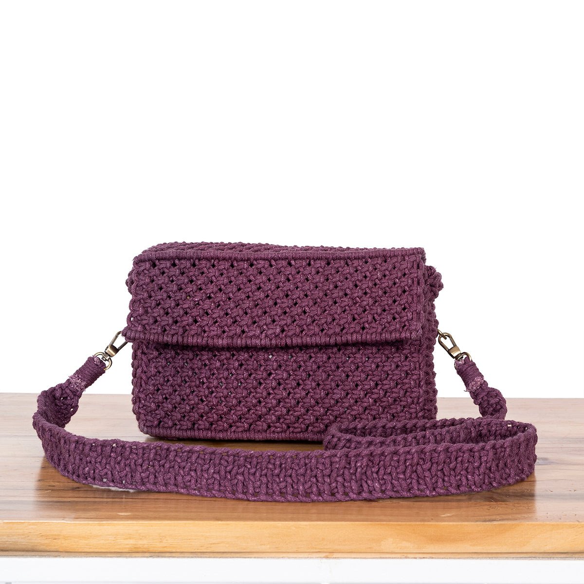 A Boxy Affair Hand - Knotted Sling Bag | Handmade Sustainable Fashion – Bags on Brown Living™. SKU: S22BOXYAFF119-BUR. Img 2.