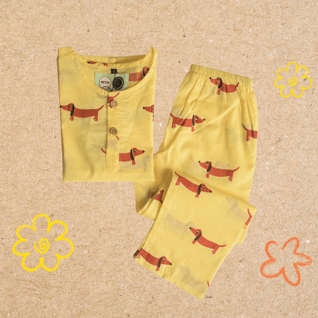 A Dog's Life - Unisex Kids Cotton Nightwear – Kids Pyjamas on Brown Living™. SKU: MITHNW-033-Y-5. Img 1.