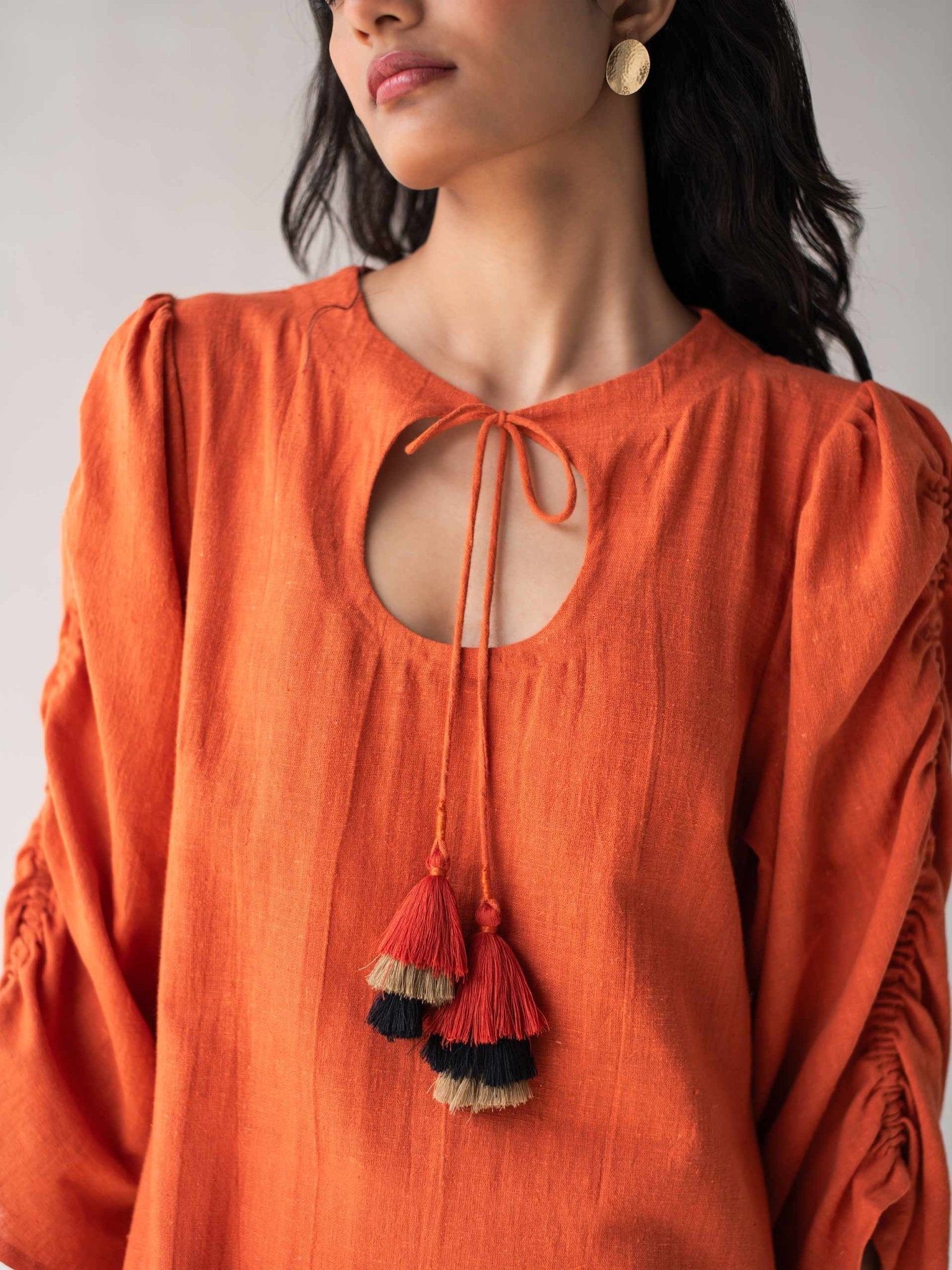 A - Line Dress with Puffed Sleeves | Elegant & Comfortable Cotton Dress – Womens Dress on Brown Living™. SKU: DCSS25D06S. Img 1.