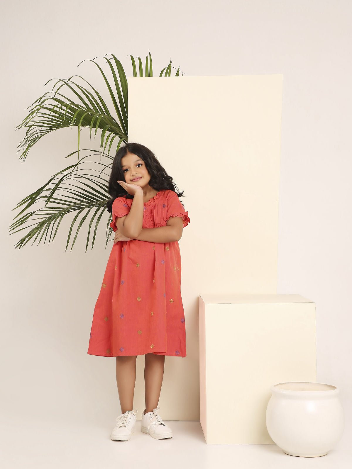 A Ruffled Story Classic Dress | Elegant Detail Cotton Dress for Girls – Kids Frocks & Dresses on Brown Living™. SKU: LB-01. Img 1.