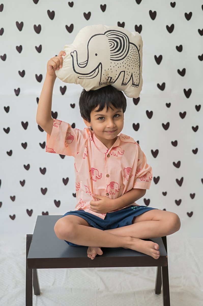 A Stomping Elephant - Boys Cotton Shirt – Kids Shirts on Brown Living™. SKU: MITHBS - 077 - 13064. Img 1.