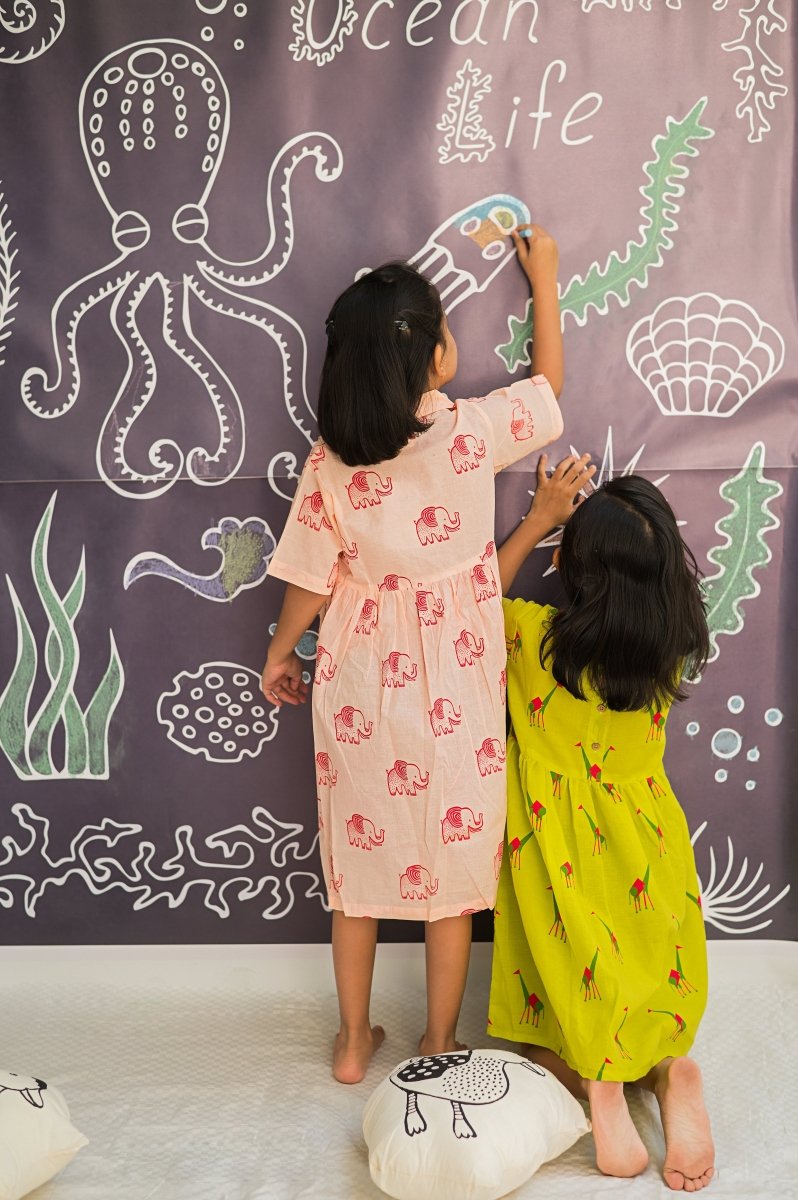 A Stomping Elephant - Girls Comfort Wear – Kids Frocks & Dresses on Brown Living™. SKU: MITHSF - 077 - 1. Img 6.