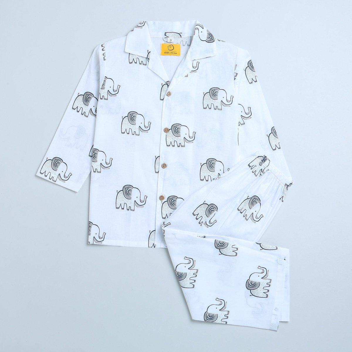 A Stomping Elephant - Unisex Kids Cotton Nightwear – Kids Pyjamas on Brown Living™. SKU: MITHNW - 077 - 1. Img 6.