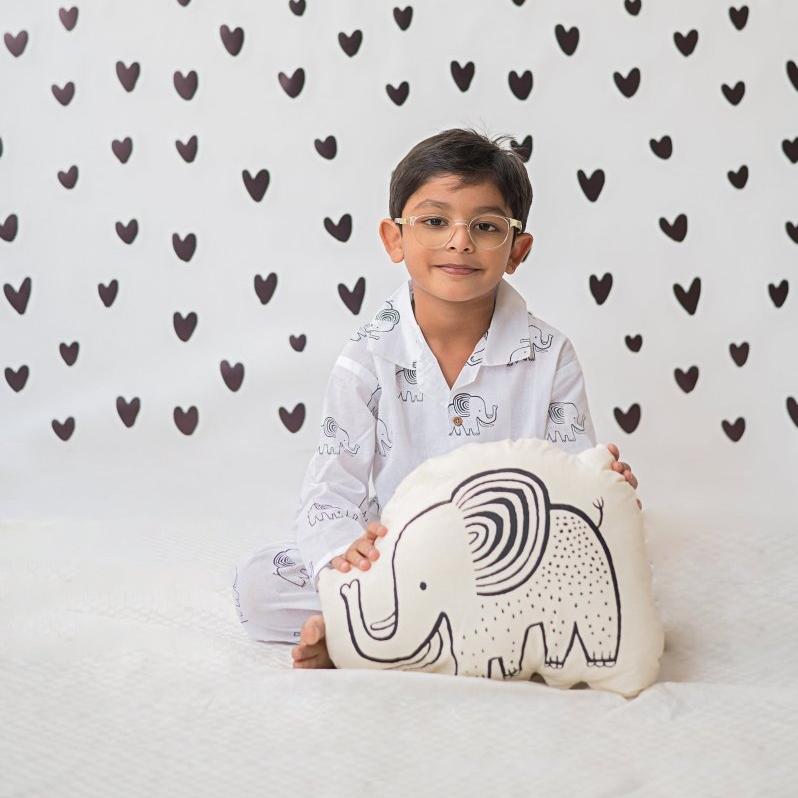 A Stomping Elephant - Unisex Kids Cotton Nightwear – Kids Pyjamas on Brown Living™. SKU: MITHNW - 077 - 1. Img 4.
