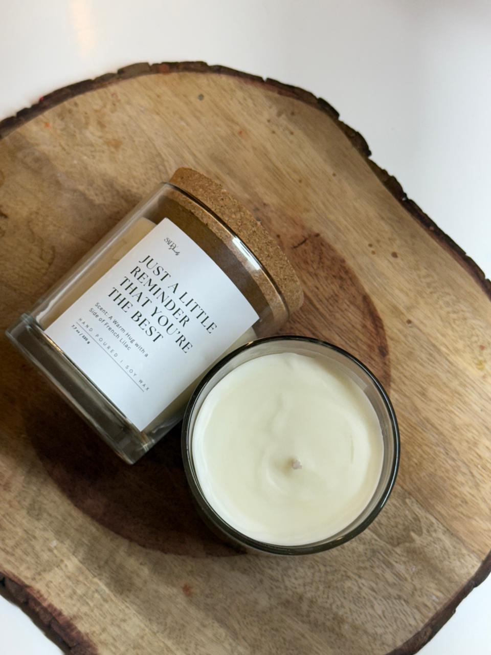 A Warm Hug Candle - Scented with French Lilac – Candles & Fragrances on Brown Living™. SKU: SS-06. Img 1.
