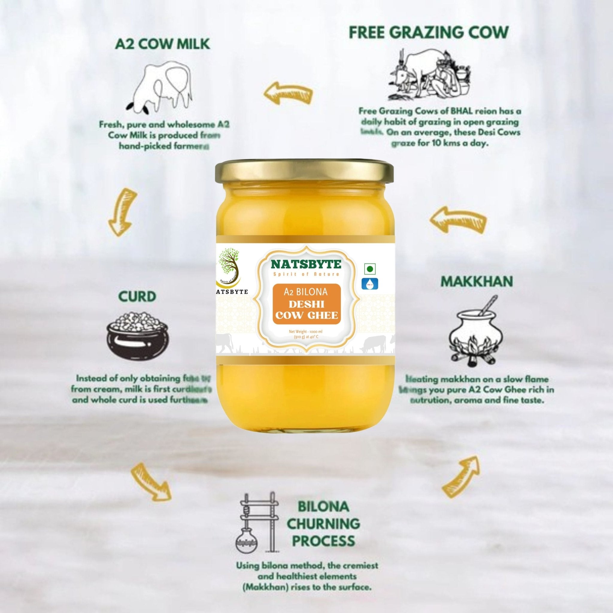 A2 Bilona Deshi Cow Ghee | Organic Grass Fed | Lactose Free – Ghee on Brown Living™. SKU: DESHIGHEE1. Img 5.