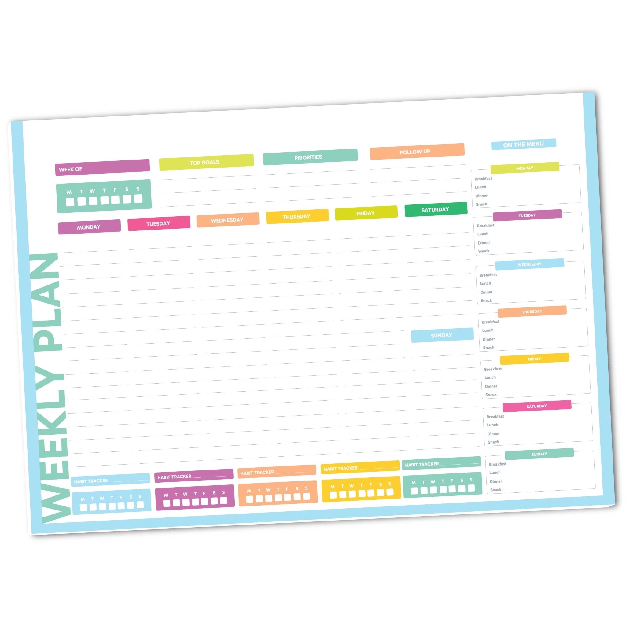 A4 Weekly Planner Desk Pad With To - Do List Goals And Priorities – Stationery on Brown Living™. SKU: 18-CA22-WeeklyPlanner. Img 2.