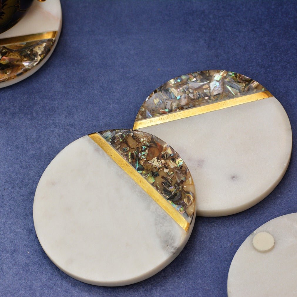 Abalone Shell Marble Coasters (Set of 4) | Verified Sustainable by Brown Living™