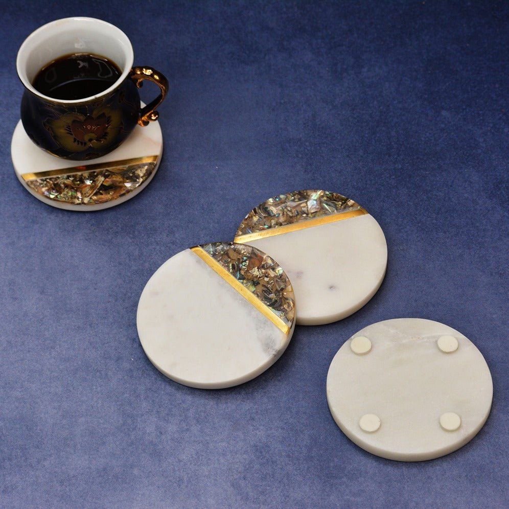 Abalone Shell Marble Coasters (Set of 4) | Verified Sustainable by Brown Living™