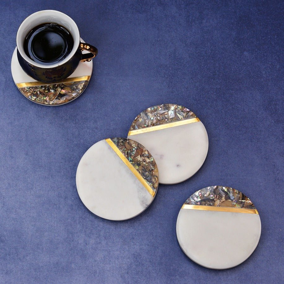 Abalone Shell Marble Coasters (Set of 4) | Verified Sustainable by Brown Living™