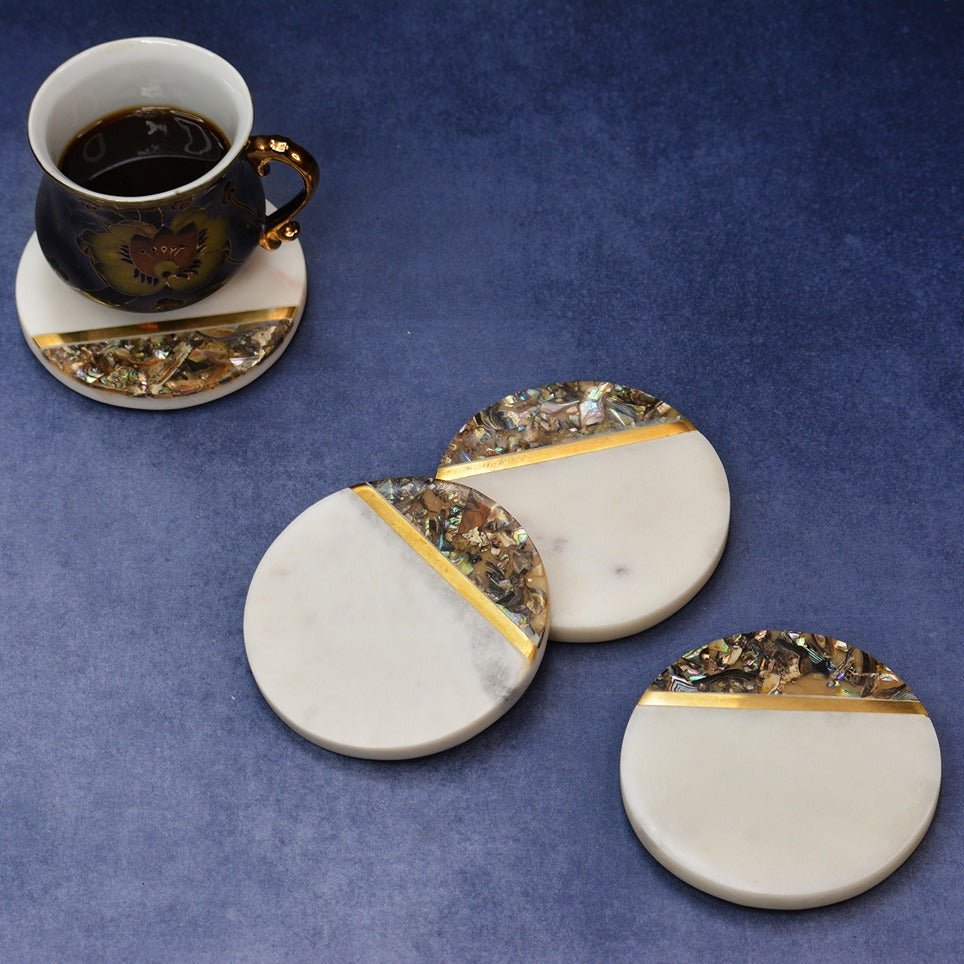 Abalone Shell Marble Coasters (Set of 4) | Verified Sustainable by Brown Living™