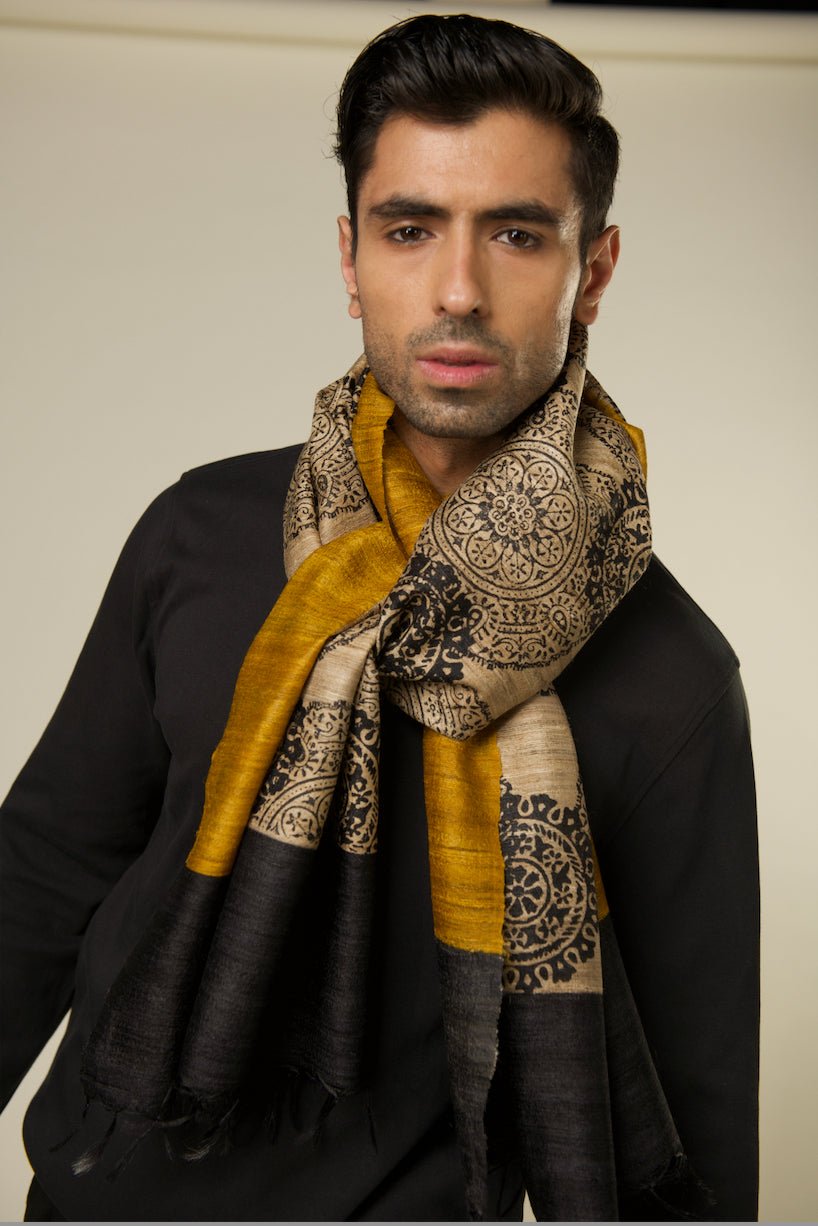 Aboriginal 100% Natural Ahimsa Tussar Peace Silk Scarf for Men – Mens Scarf on Brown Living™. SKU: NAESWT12. Img 2.